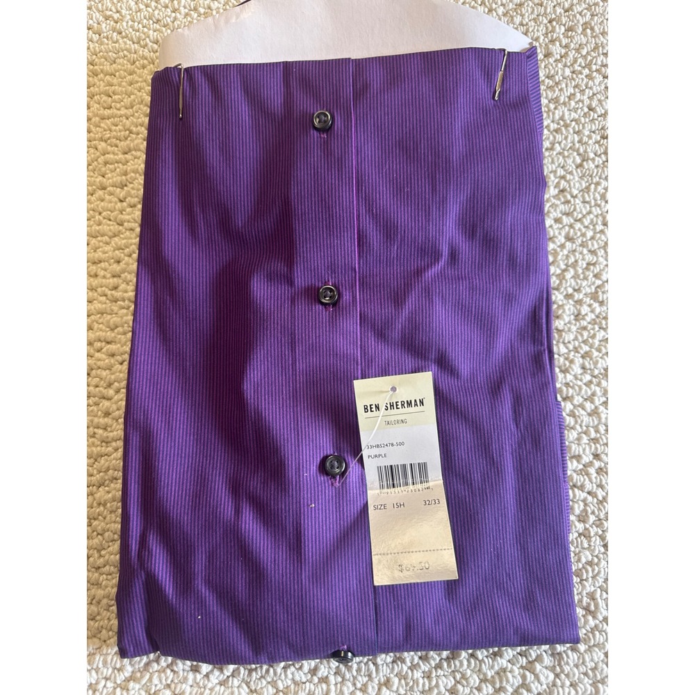 Ben Sherman Tailoring Purple Micro Stripe Dress Shirt 15.5 32-33 Stretch NEW - Picture 5 of 5